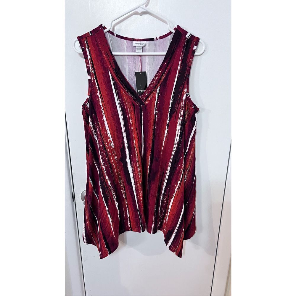 Avenue Women's V Neck Sleeveless Swing Tank Top Spice Stripe Size 14 NWT P1-232